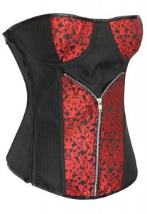 Corset noir avec motif floral rouge et zip lgant gothique