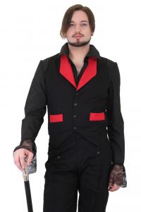 Gilet noir avec col et fausses poches brocart rouge gothique steampunk