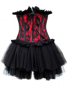 Serre taille rouge motif floral noir, froufrou et jupe courte en tulle
