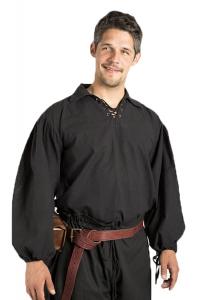 Chemise noire en coton pais mdivale viking pirate GN