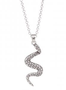 Collier argent avec pendentif long serpent grav, sorcire occulte vintage