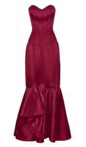 Robe corset satin rouge vin lgante gothique chic et longue jupe, robe de soire 270