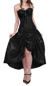 Robe corset satin noir lgante gothique chic, fourfrou, jupe plisse, robe de soire 275