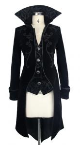 Veste femme en velours noir avec broderies, faux 2pcs, gothique lgant aristocrate