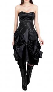 Robe corset satin noir lgante jupe plisse et sacoche sur le ct gothique steampunk 288