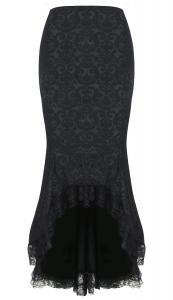 Longue jupe noire sirne avec motifs baroques et bordures en dentelles, gothique lgant
