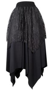 Longue jupe noire asymtrique avec dessus en dentelle, gothique lgant