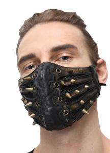 Masque noir et cuivr unisex imitation cuir avec lanires et pics, cyber postapo punk