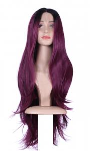 Perruque Front Lace longue lisse violette racines noires 60cm, cosplay casual fashion
