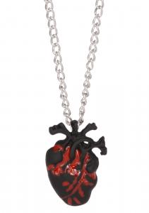 Collier pendentif coeur noir et rouge et chaine argent, nugoth, gothique, occulte