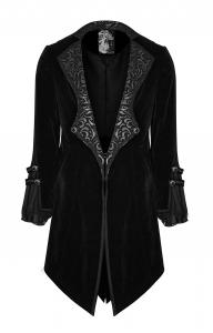 Veste en velours noir homme avec motifs baroques et ouverture, Punk Rave gothique vampire
