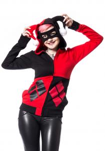 Sweat veste  capuche rouge et noir avec masque intgr Harley Queen, Batman