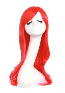 Perruque longue ondule rouge vermeil avec mche 70cm, cosplay mode fantaisie