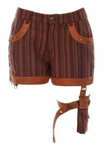 Short  rayures marron avec sangles camel et poches, steampunk RQBL