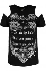 T-shirt noir long cadre goth et chauve-souris, We are the kids, nugoth restyle