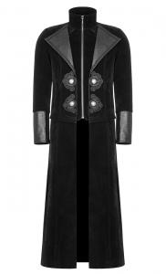 Manteau noir 2en1 avec col et manche en cuir vegan, zip et col haut, gothique, Punk Rave