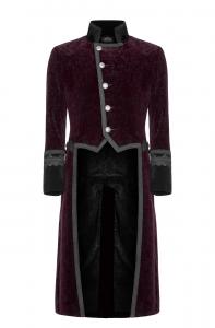 Veste homme en velours rouge, col et bordures brodes, gothique aristocrate militaire