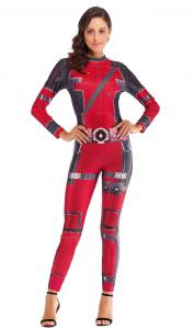 Combinaison body deadpool rouge et noir moulant, Geek Cosplay Game costume