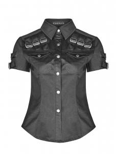 Chemise noire avec sangles en faux cuir, gothique punk militaire, Punk Rave