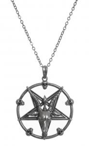 Collier argent vieilli, pentagramme satanique avec crnes, gothique metalleux, KILLSTAR
