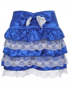 Mini jupe en satin bleu  dentelle fleurie blanche, gros noeud, burlesque kawaii