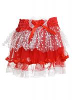 Red elastic frilly mini skirt in white tulle with heart, kawaii burlesque