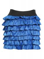 Mini skirt with blue ruffles in satin, black elastic, kawaii cybergoth