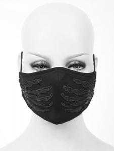 Masque en tissu noir mode avec mains squelette, gothique rock