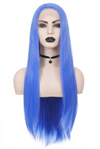 Perruque Front Lace longue bleue lisse 70cm, cosplay fashion