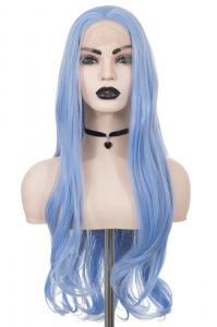 Perruque Front Lace longue bleue ondule 70cm, cosplay fashion
