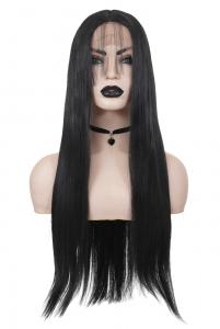 Perruque Front Lace longue lisse noire 60cm, cosplay fashion