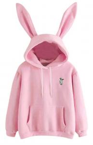 Sweat veste  capuche rose avec oreilles de lapin, kawaii mignon