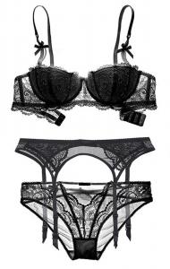 Ensemble lingerie fine 3pcs noire  dentelle, sous-vtement sexy