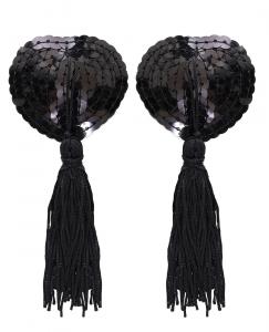 Cache-ttons noir forme de cur  paillettes et pompon