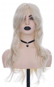 Perruque longue blonde platine ondule 70cm, cosplay