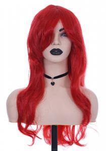 Perruque longue rouge ondule 70cm, cosplay