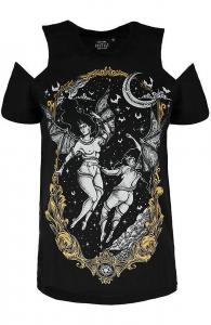 T-shirt noir paules nues The Furies Restyle, succube chauve-souris gothique witchy nugoth