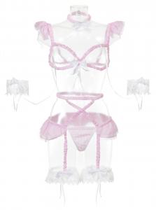 Kawaii pink maid harness lingerie set, sexy naughty costume