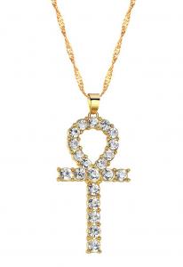 Collier ankh gyptienne dore avec strass, immortalit occulte