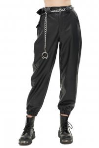 Pantalon cargo noir femme avec ceinture chane et poche, goth rock
