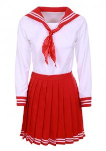 Tenue colire japonaise rouge et blanche avec foulard, cosplay