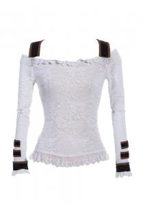 Top chemise blanche en dentelle avec attaches marrons steampunk RQ-BL