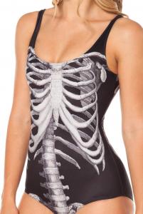 Body noir squelette colonne vertbrale gris maillot de bain tankinis